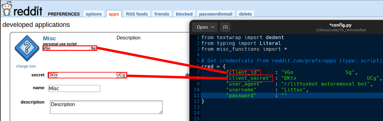 cred in config.py